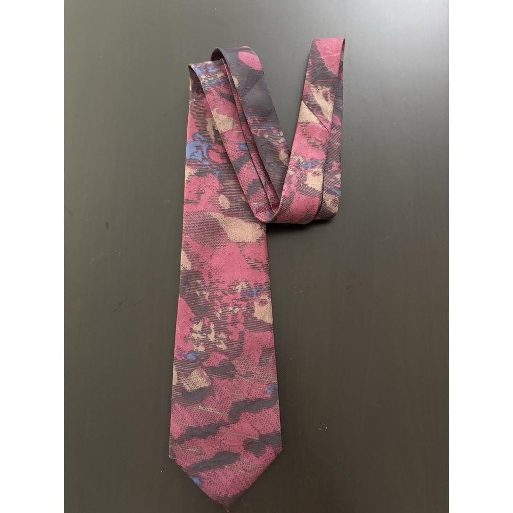 Vintage Bugle Boy USA Necktie Tie Maroon Red Blue Floral Abstract